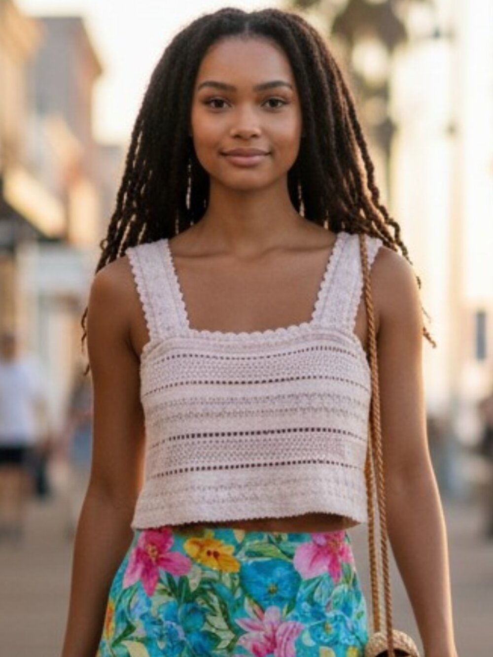 Aerie Crochet Striped Crop Tank Top Blush Cream Boho Festival sz S/P